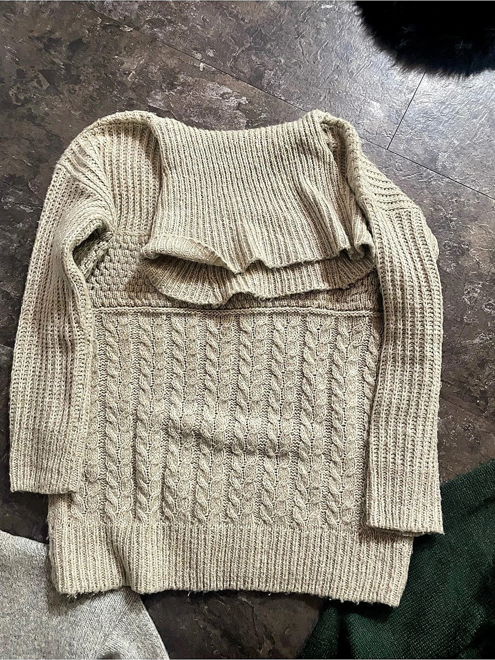 Cable Knit Cowl Neck Sweater in Cream Like New